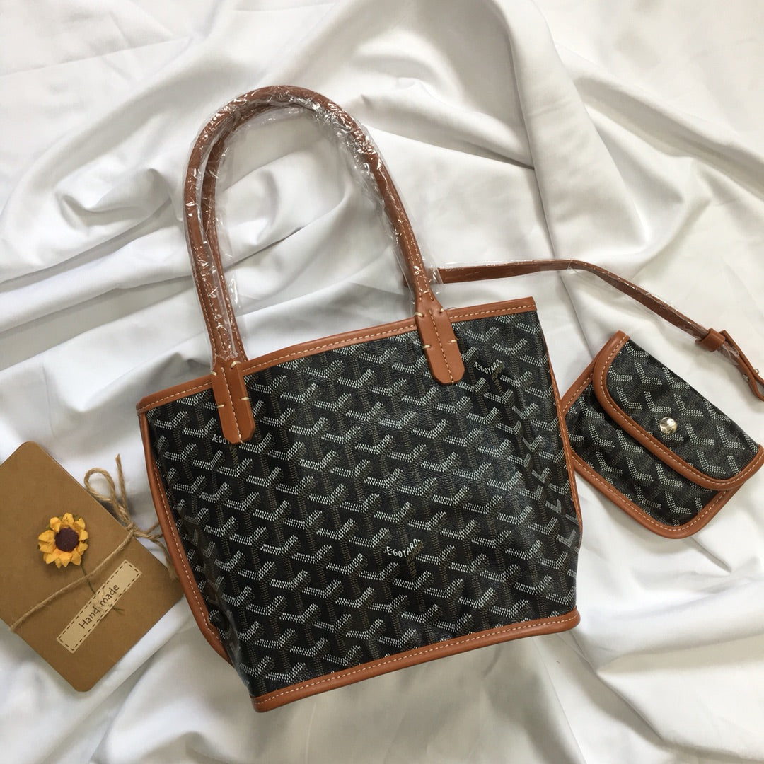 Goyard Anjou Mini Bag 20cm Black And Tan Canvas