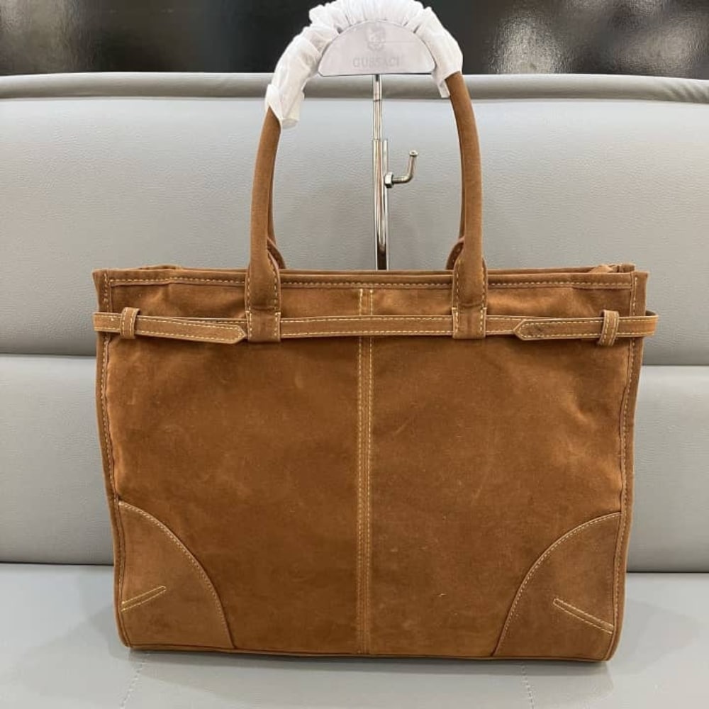 Prada Bonnie Large Suede Handbag Brown 38Cm 1Ba433 2C4S F0401 V Moo