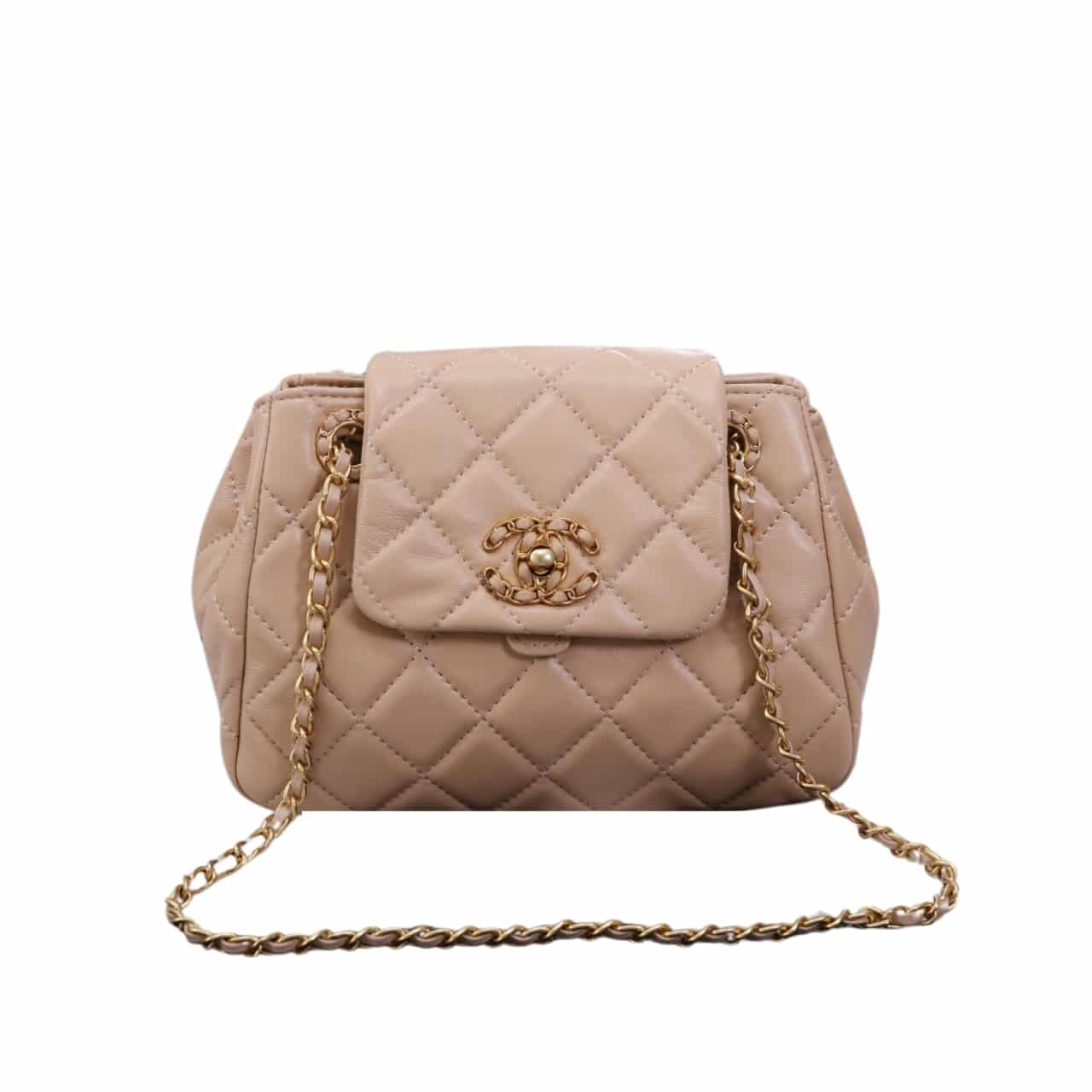 Chanel Mix Accordion Cc Flap Bag Quilted Glazed Leather Pink 23Cm