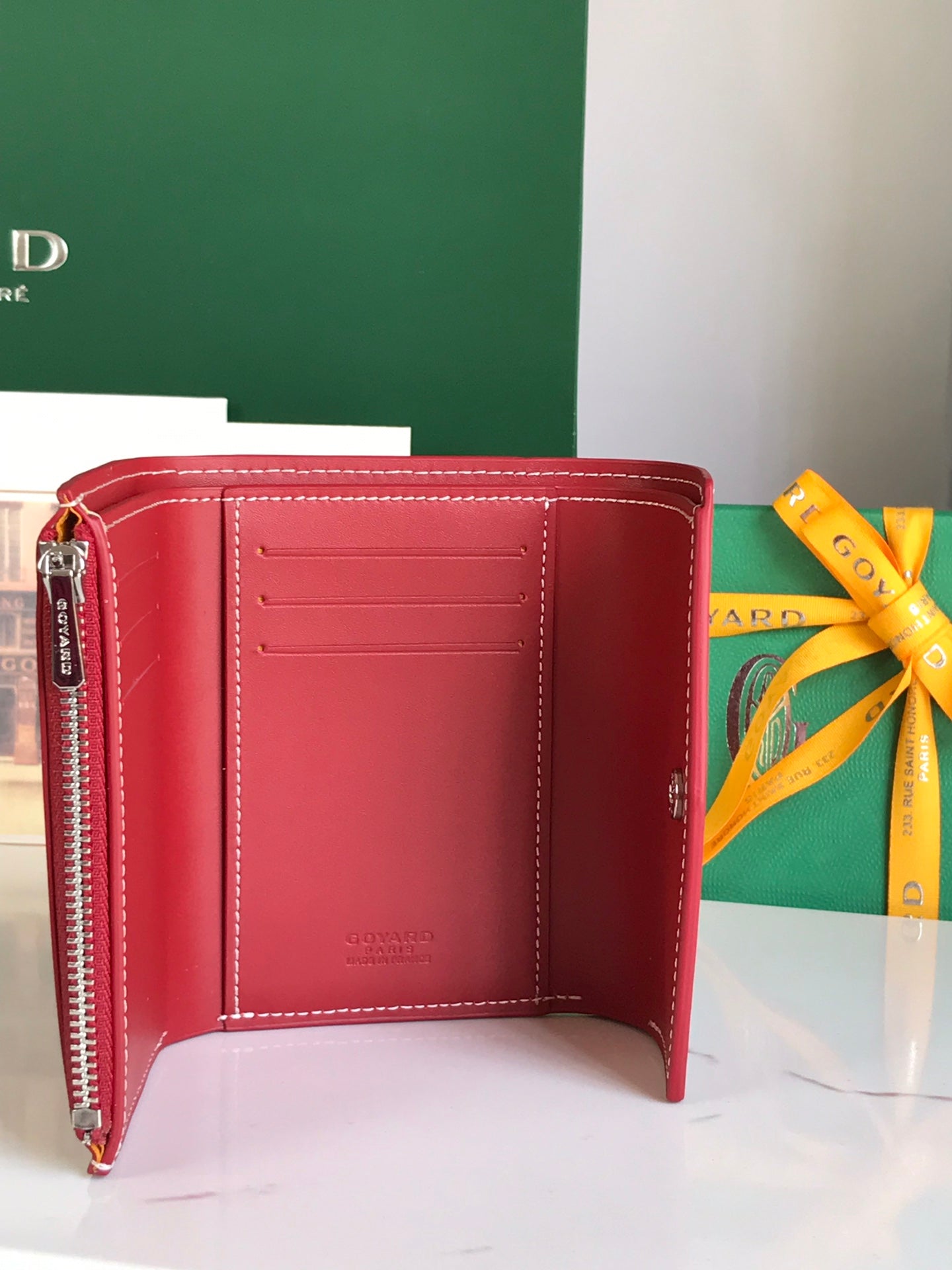 Goyard Saint-Gabriel Wallet Classic Red Calfskin And Goyardine Canvas 12cm
