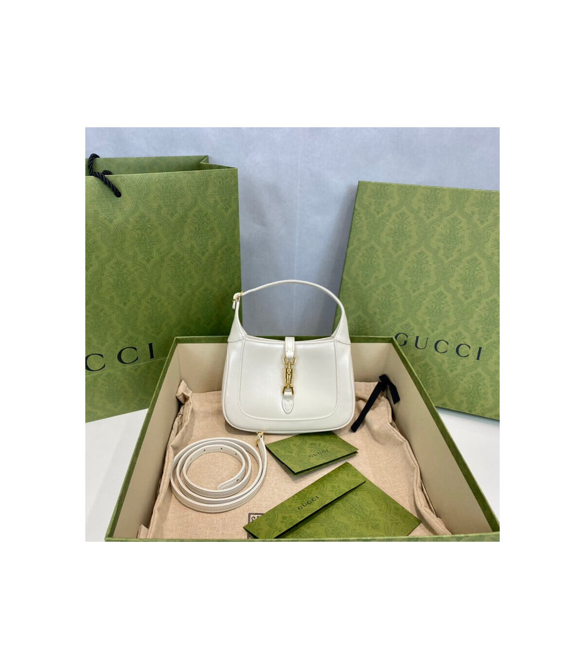 Gucci Jackie 1961 Mini Hobo Bag In White Leather 19cm