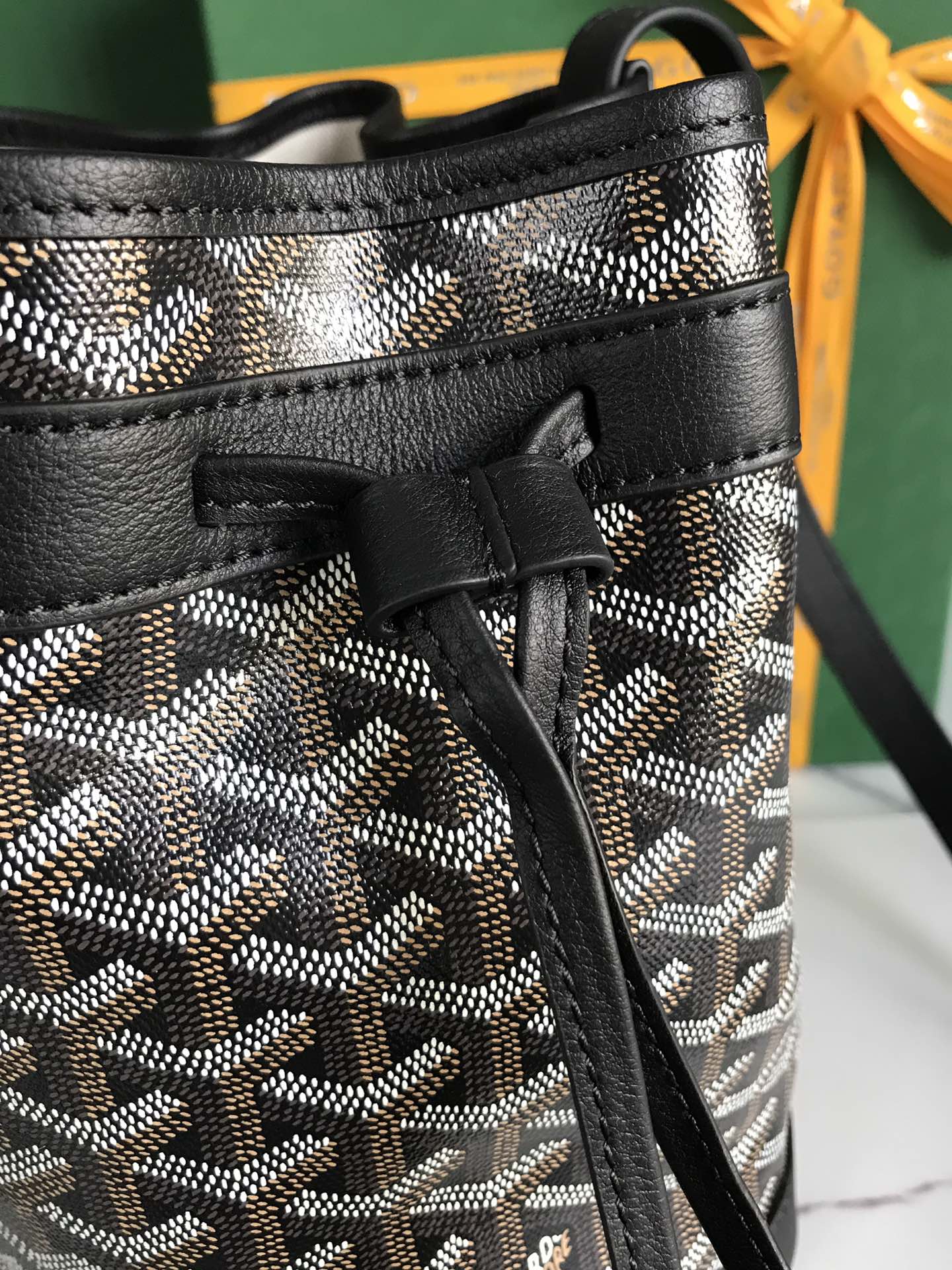 Goyard Petit Flot Bucket Bag 22 Cm Black Goyardine Canvas And Lambskin Trim