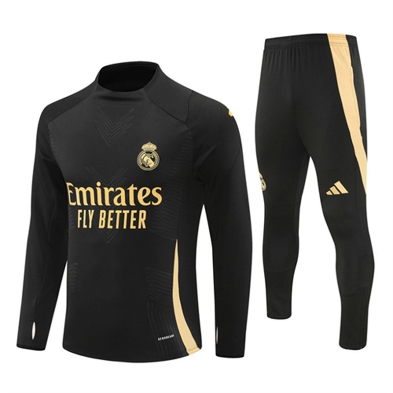 2024-25 Real Madrid Black and Gold Long Sleeve Training Suit
