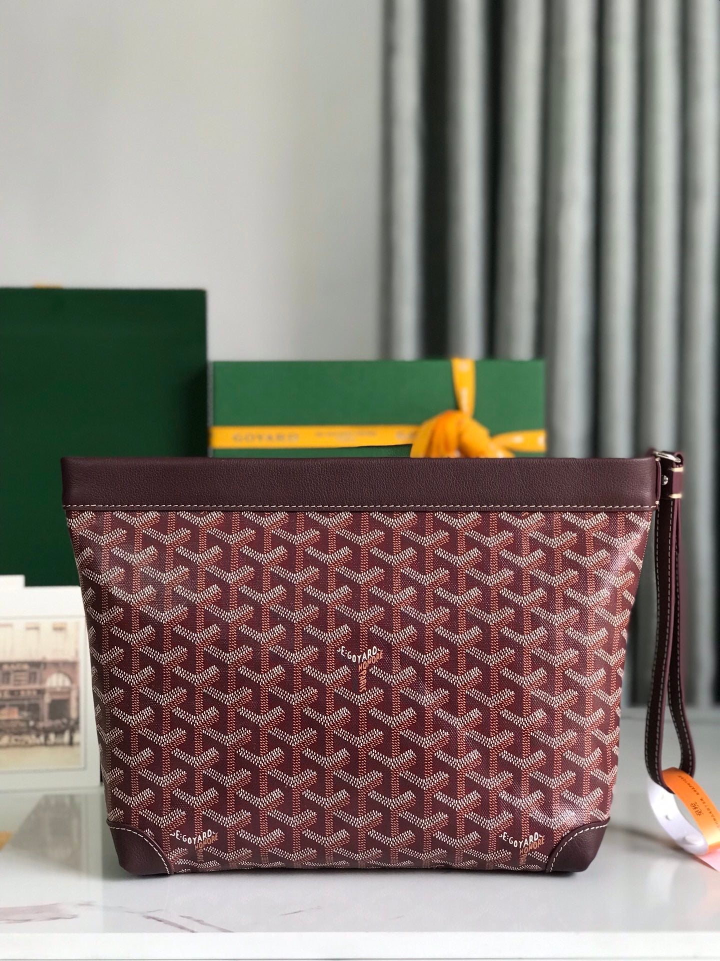 Goyard Conti Pouch 24 Cm Wine Red Lambskin And Goyardine Canvas