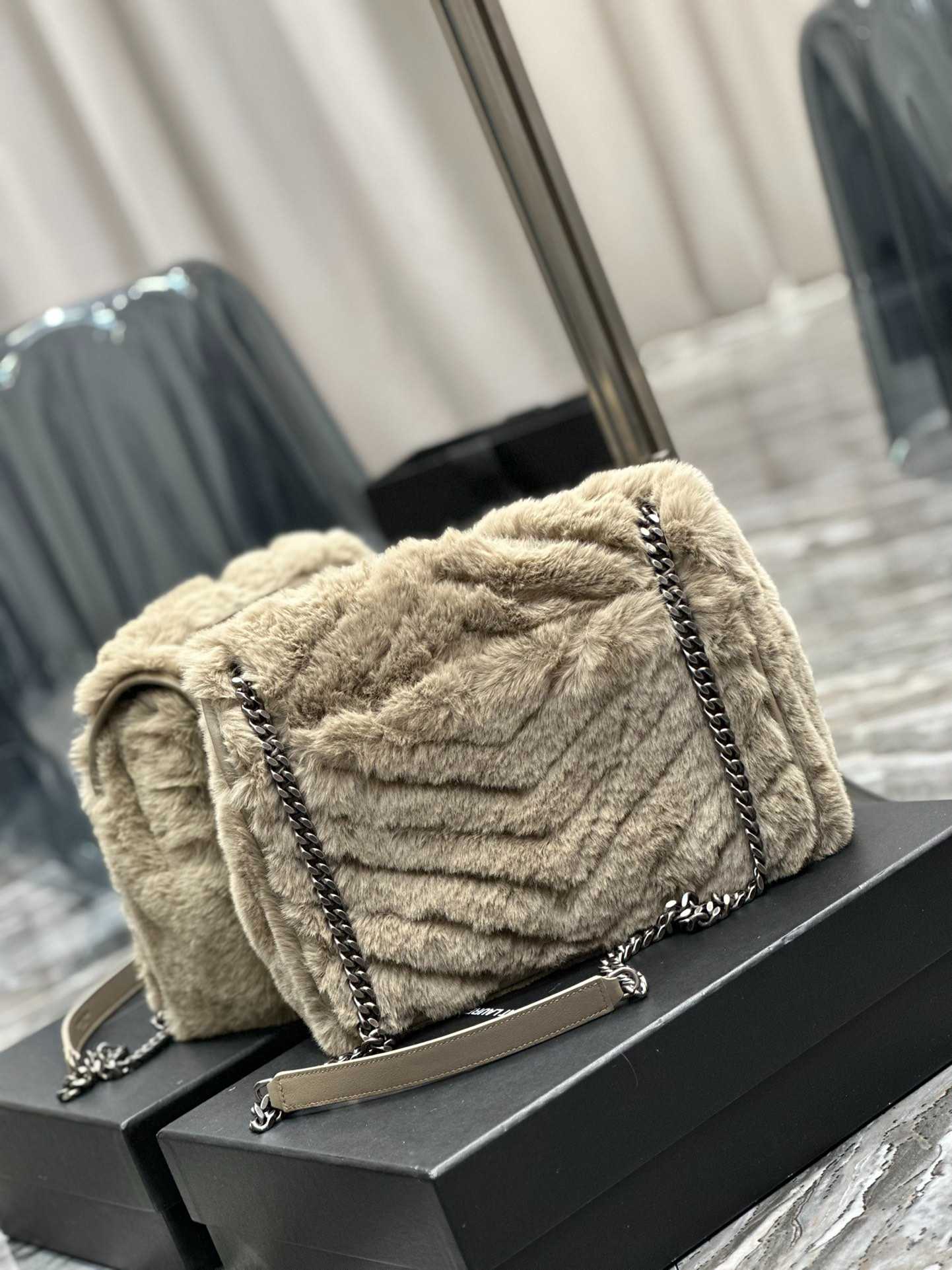 Saint Laurent Niki Medium Chain Bag In Shearling Brown