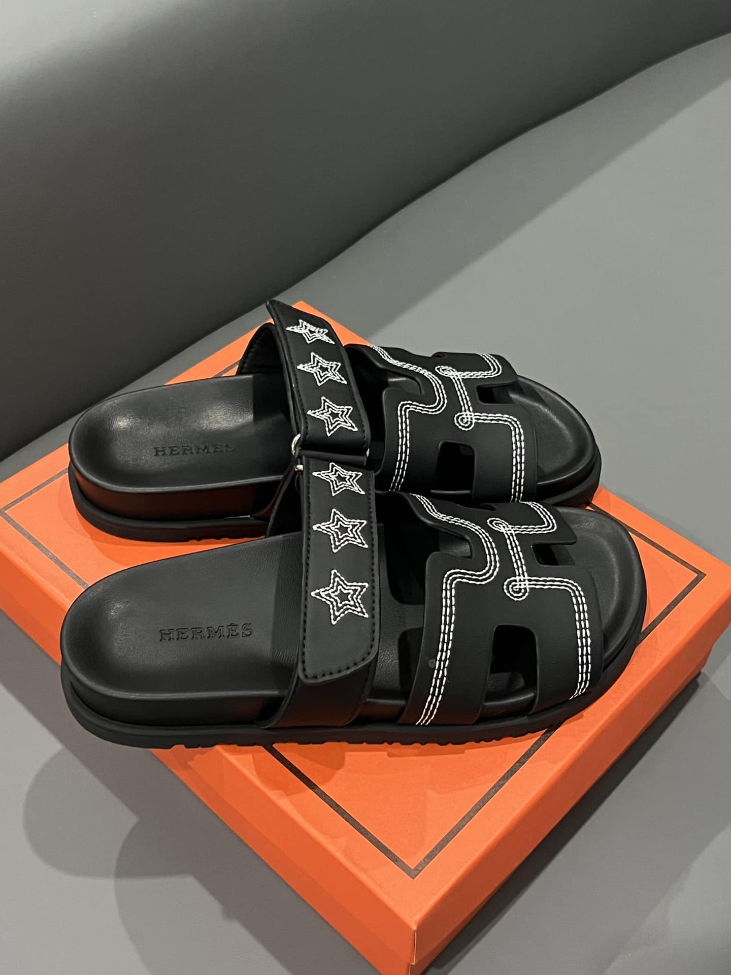 Hermes Chypre Sandal Star Stitched Noir H232142Z 02340
