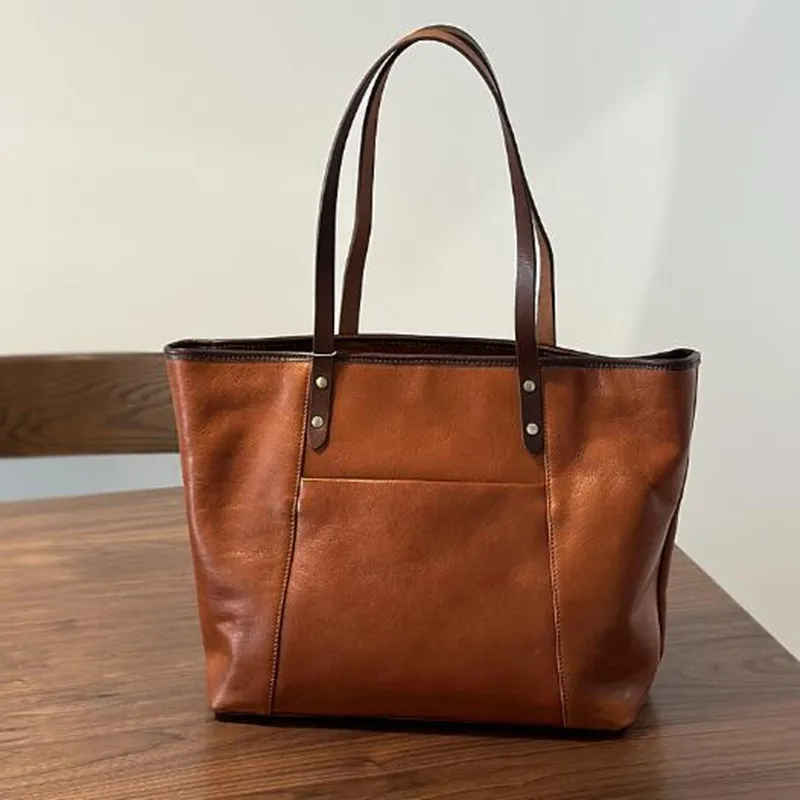 Shoulder big bag Shopping bag head layer cowhide bag 2024 Fall/winter leather women's bag Weekend trip shopping bag cowhide