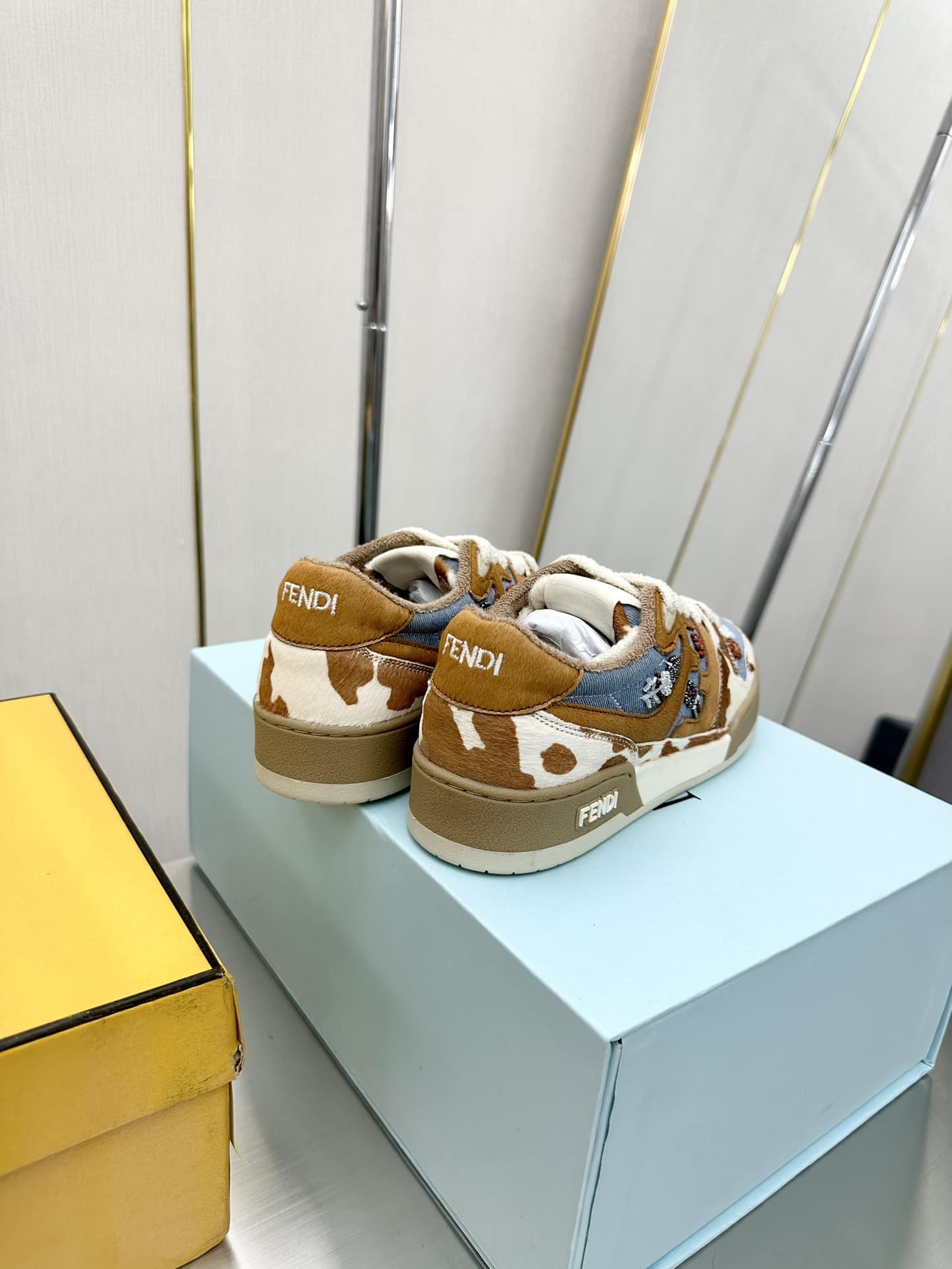 Fendi Match Suede Low Tops Brown And Blue