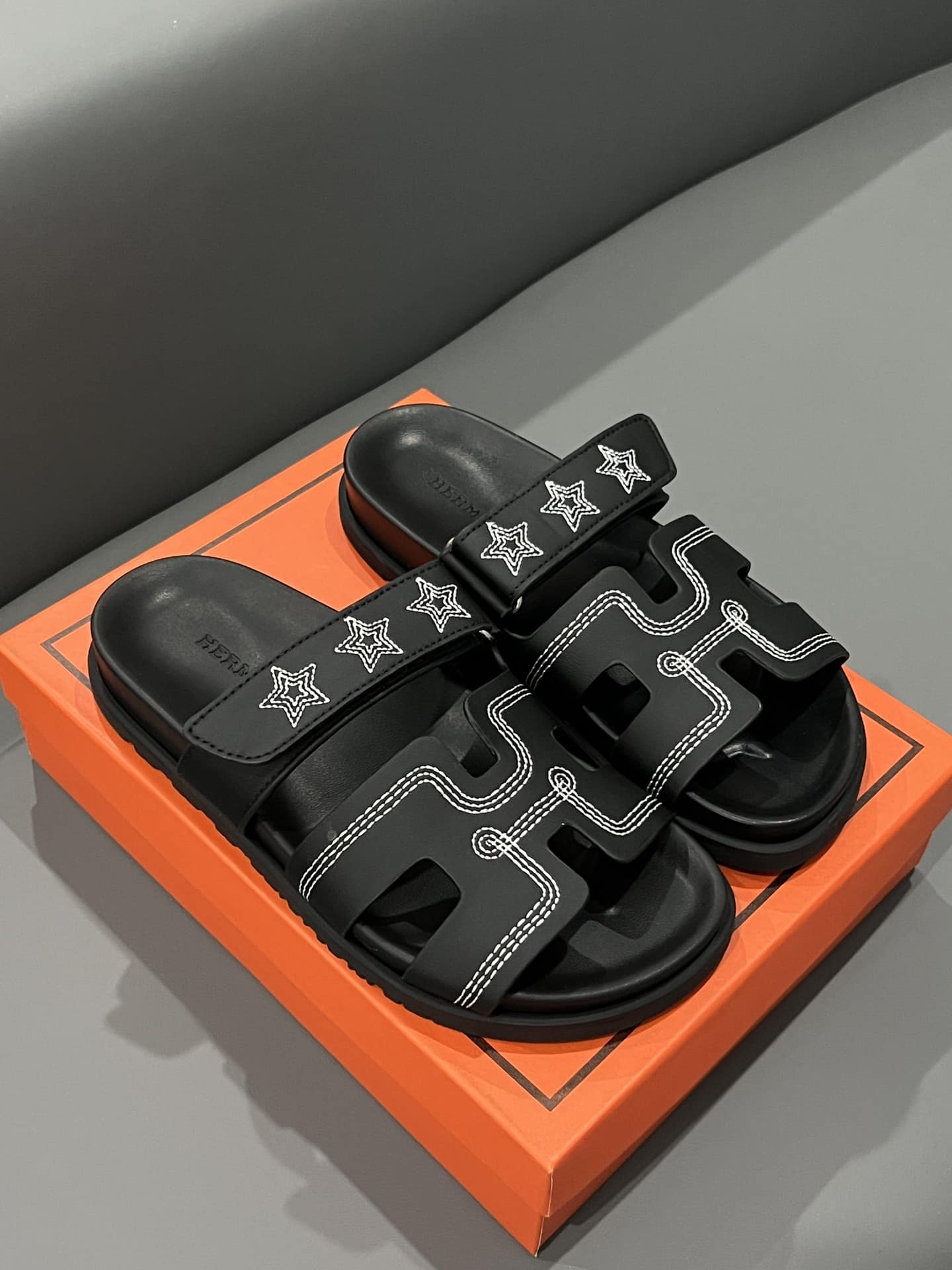 Hermes Chypre Sandal Star Stitched Noir H232142Z 02340