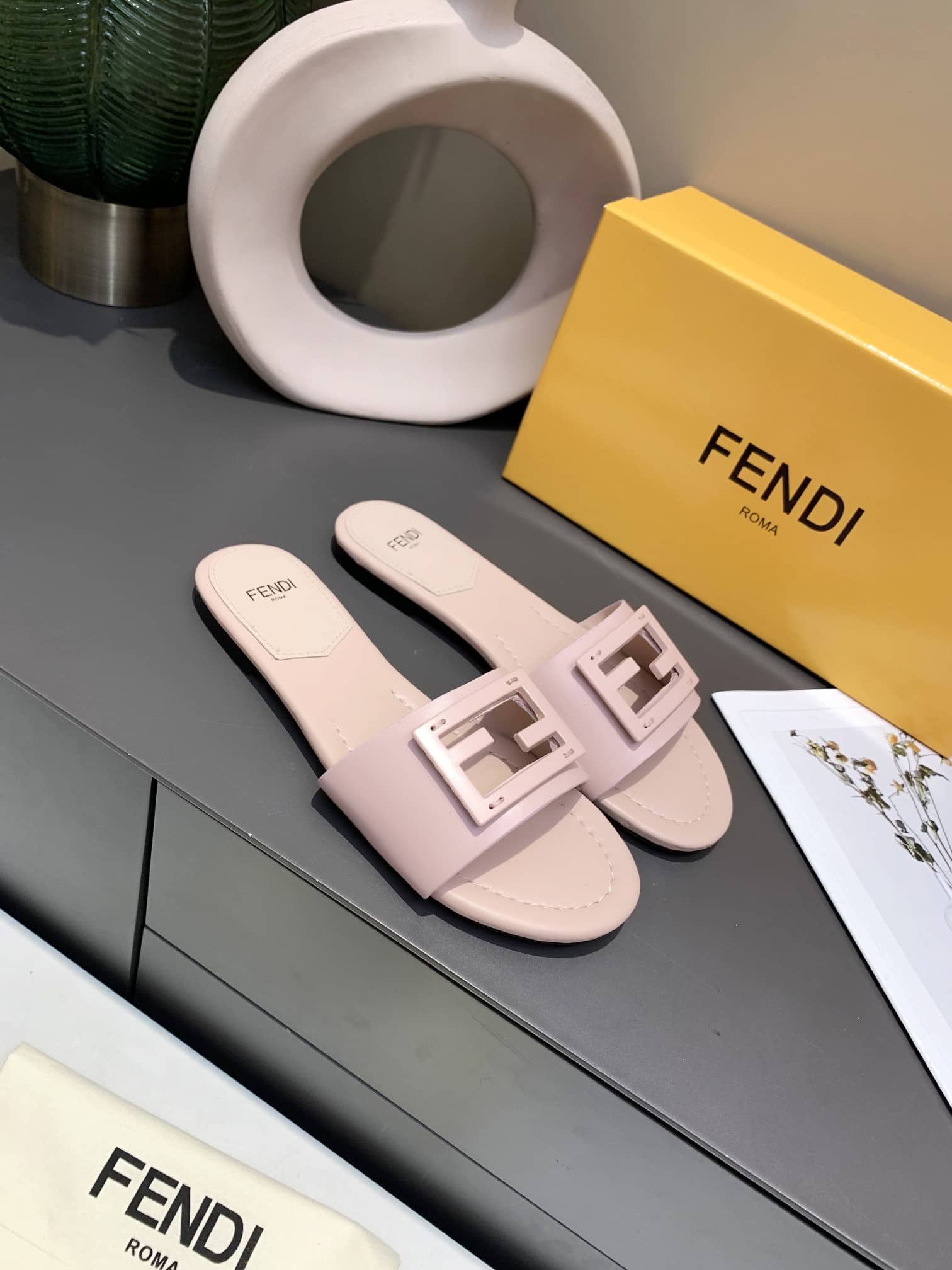 Fendi Signature Leather Sandals Slide Pink 8R8136Ae7Tf1Fgd