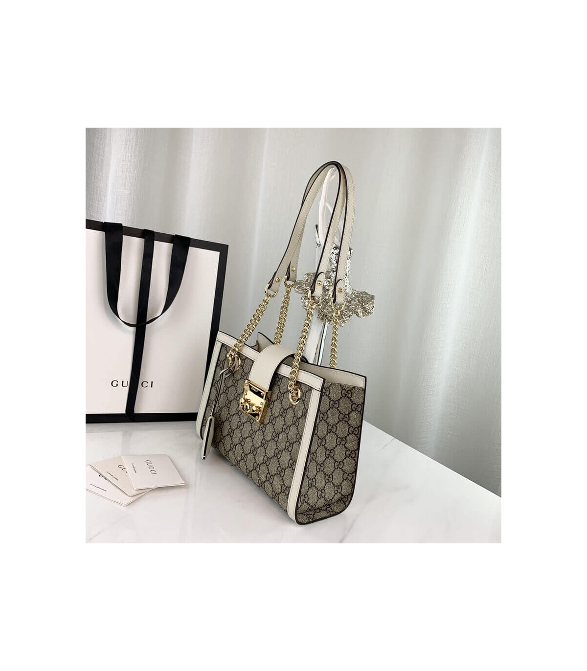Gucci GG Supreme Padlock Small Shoulder Bag White