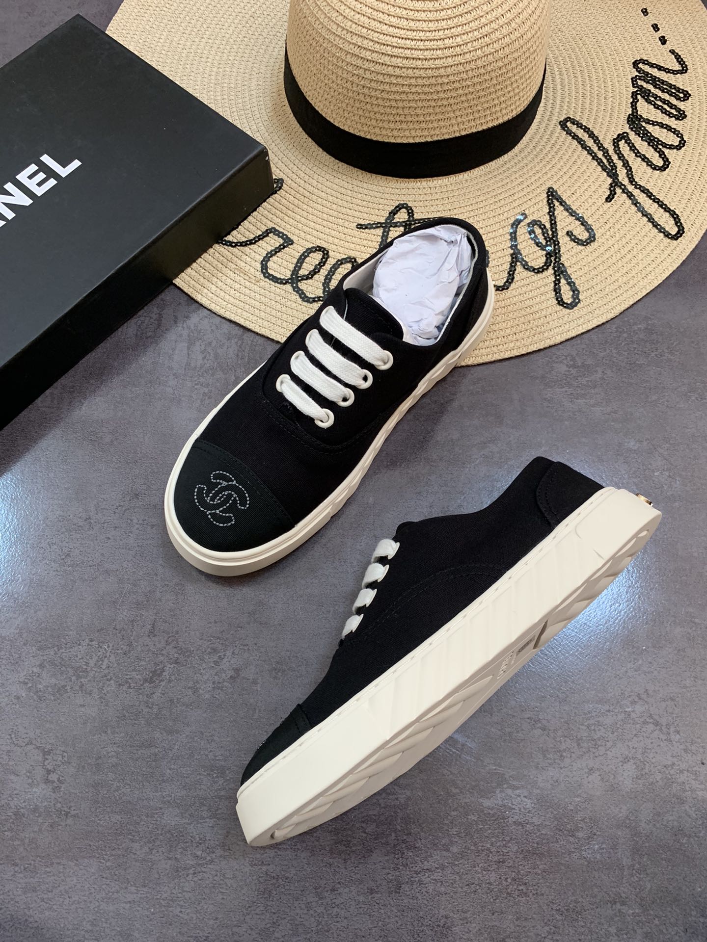 Chanel Cc Sneakers Canvas Mix In Black