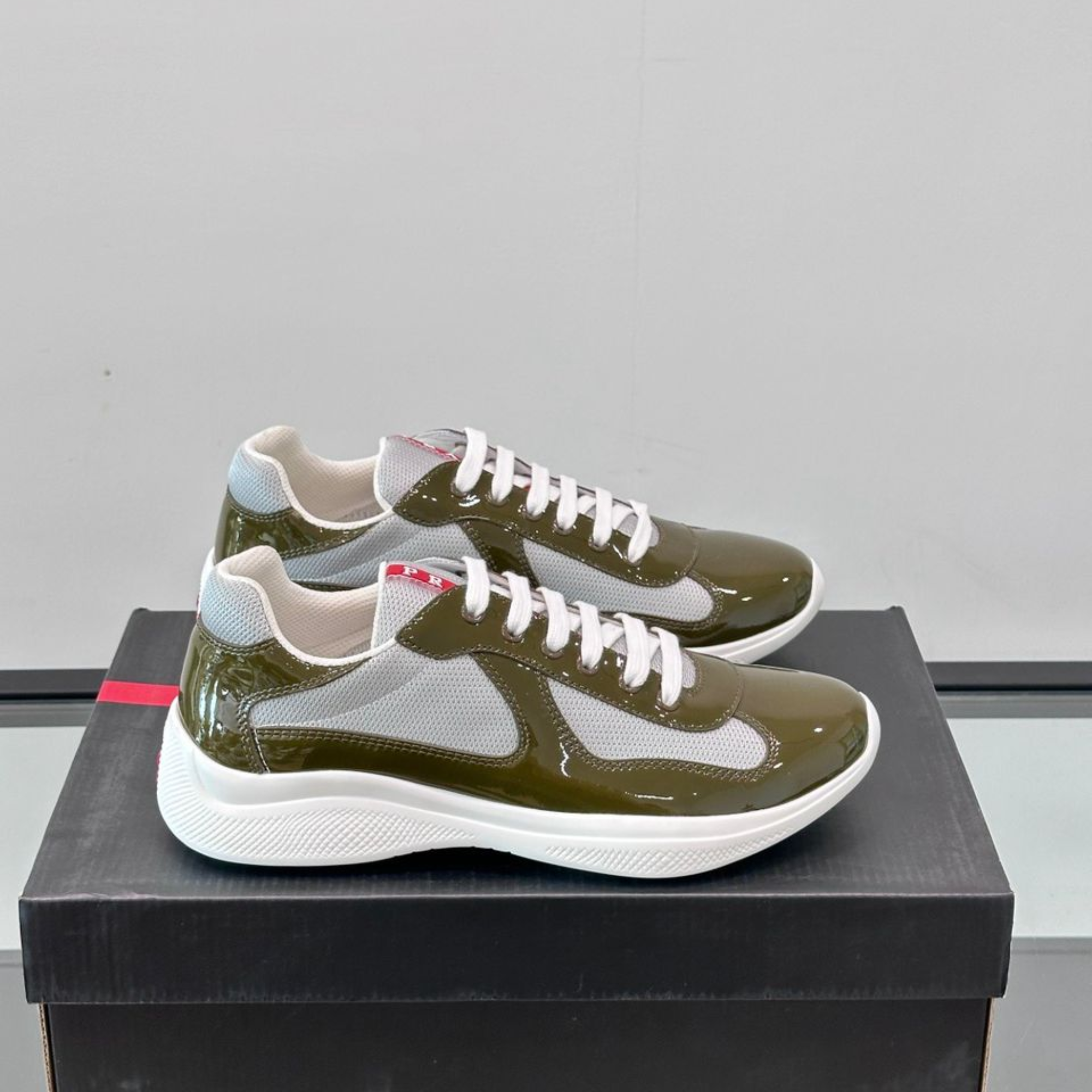 Prada Patent Leather And Technical Fabric Cup Sneakers