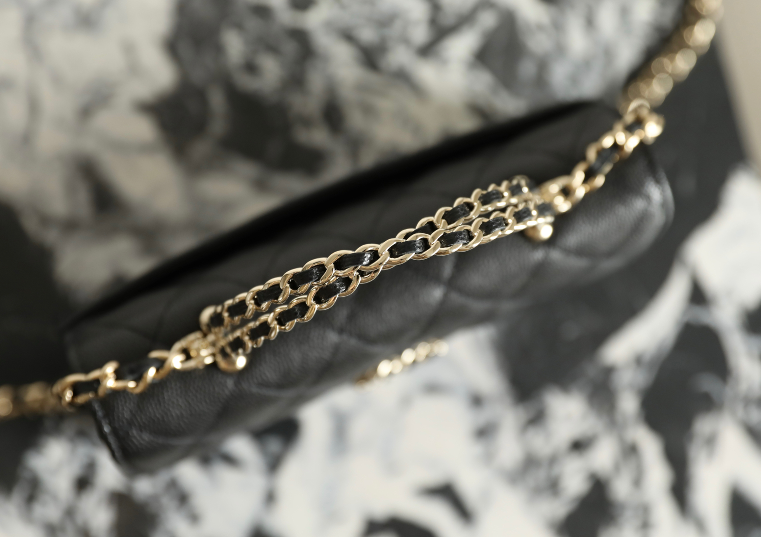 Chanel Caviar Quilted Chain Top Handle Phone Holder With Chain Black 18cm
