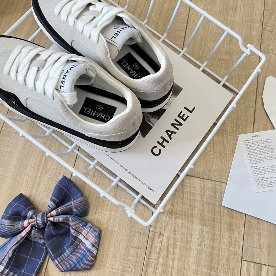 Chanel Suede Leather Runners White