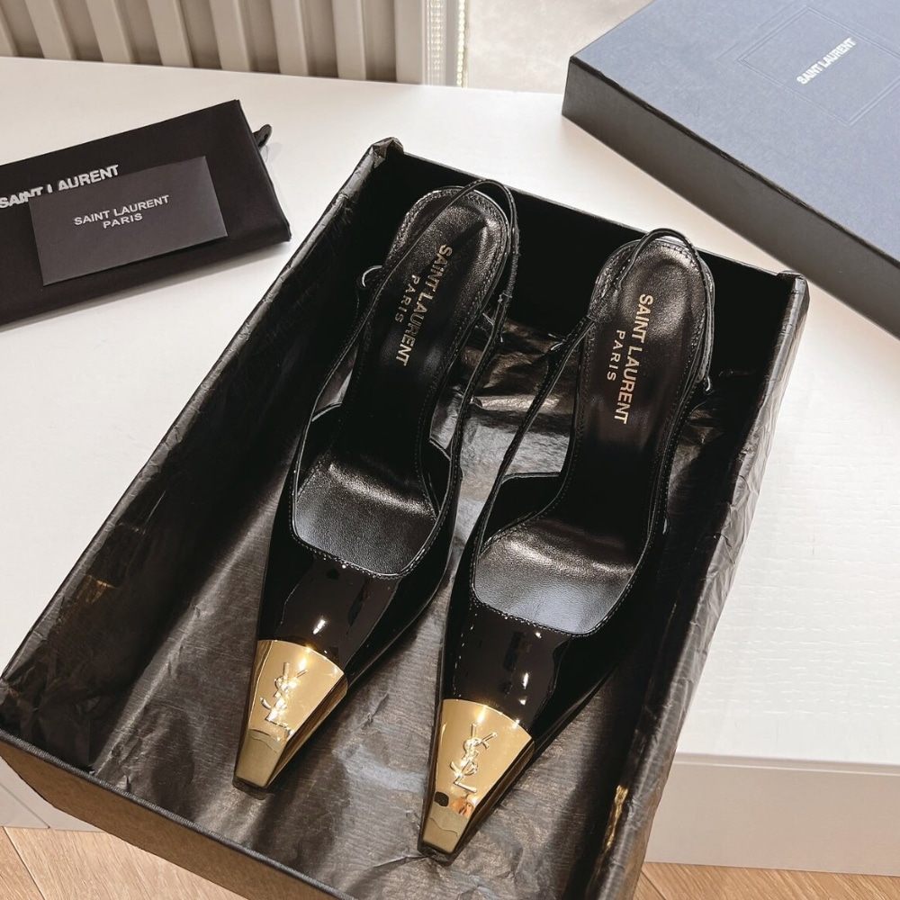 Saint Laurent Jeanne Slingback Pumps Black And Gold 800164aadx21000