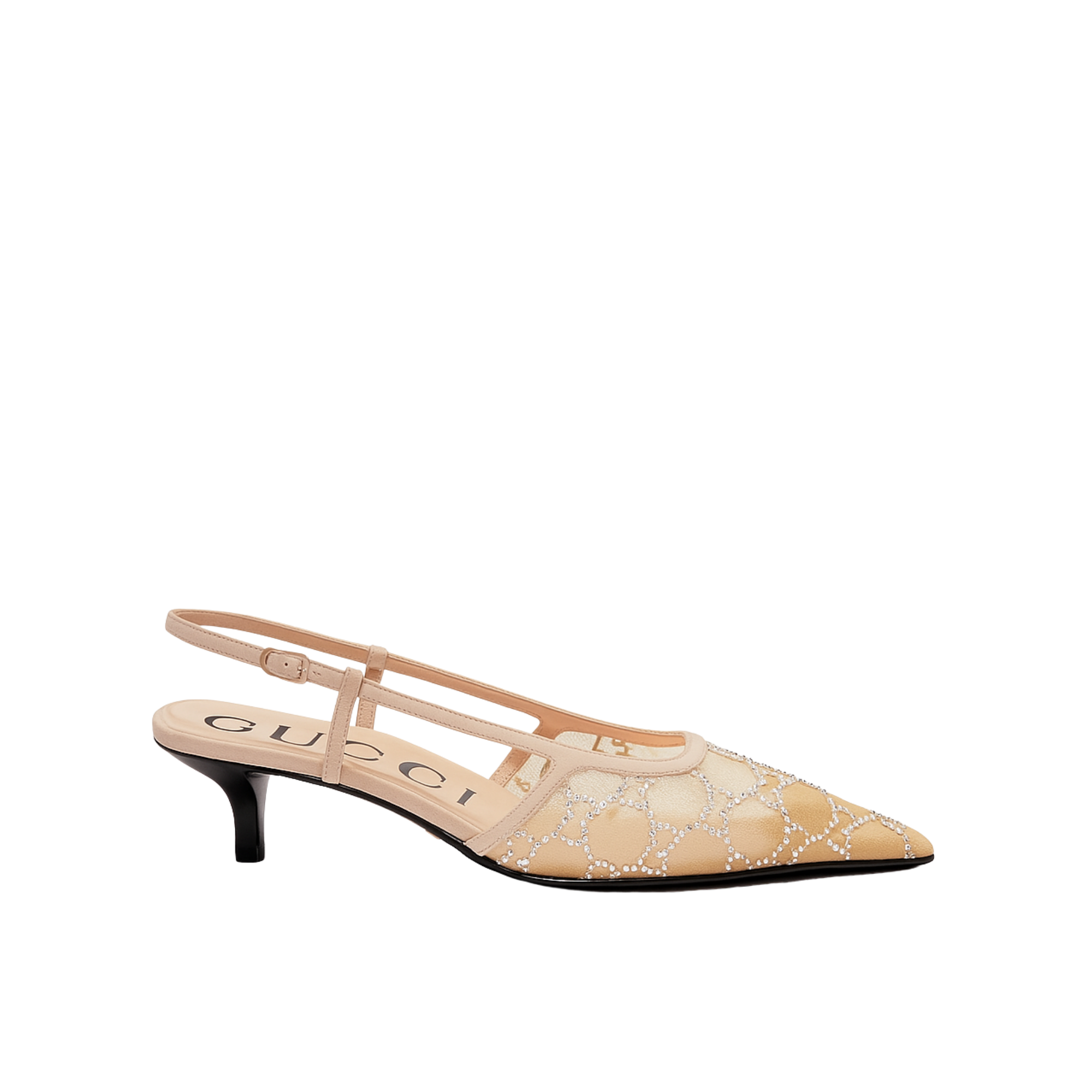 Gucci Slingback Pumps with Decorative Gems – Black Mesh Pointed Toe Heels