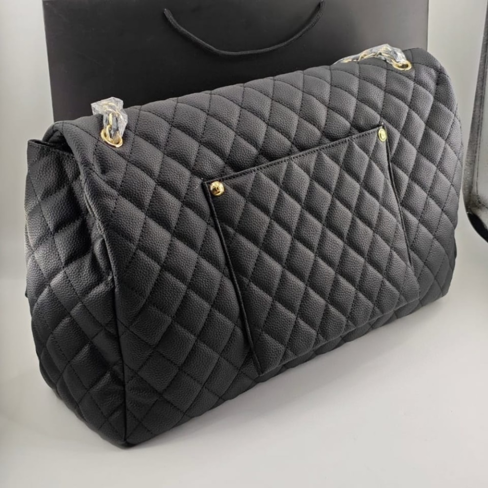 Chanel Xxl Airline Classic Travel Flap Bag Caviar Leather Black Gold Hardware 46Cm