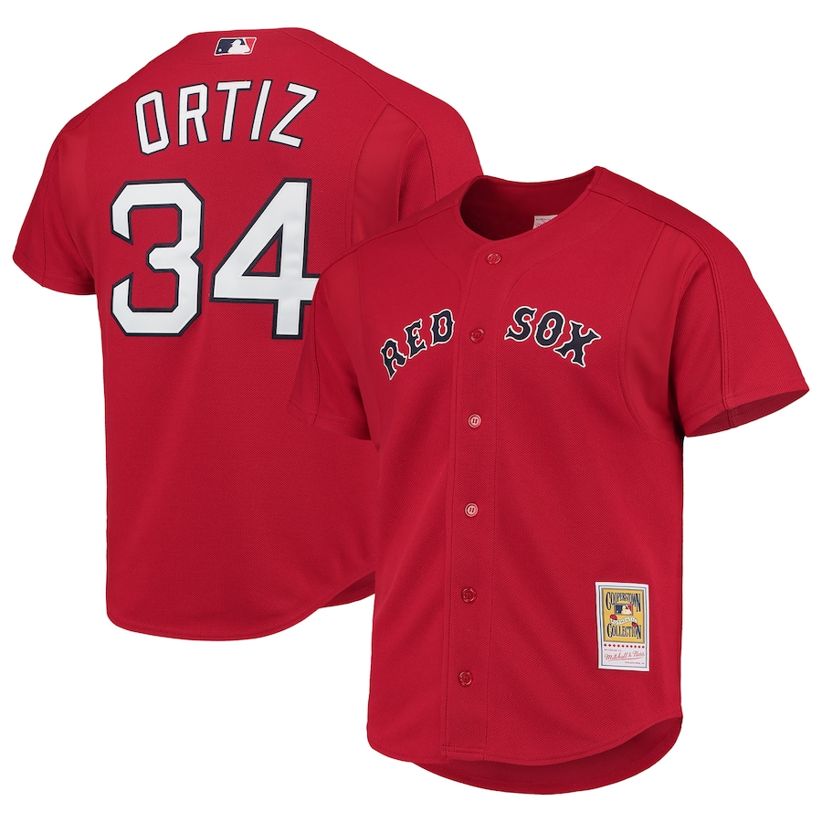 David Ortiz Boston Red Sox Mitchell&Ness Cooperstown Collection Mesh Batting Practice Button-Up Jersey Red