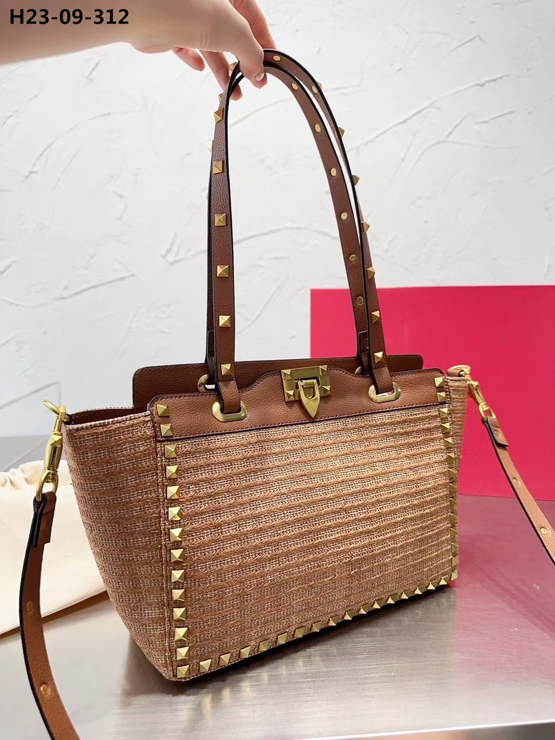 Valentino Rockstud Tote Bag Brown 28Cm