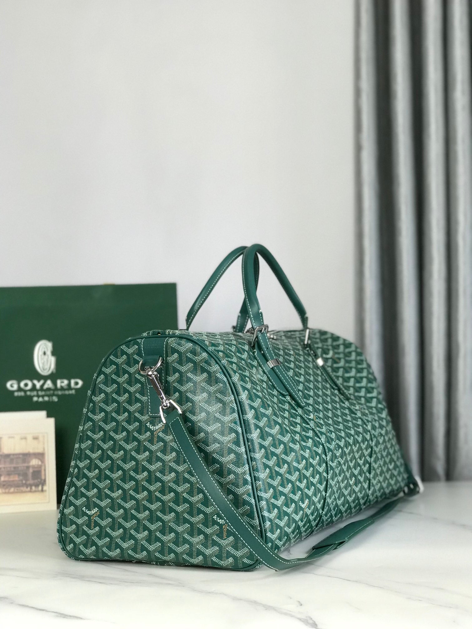 Goyard Boston 50cm Bag Green Goyardine Canvas And Calfskin Trim