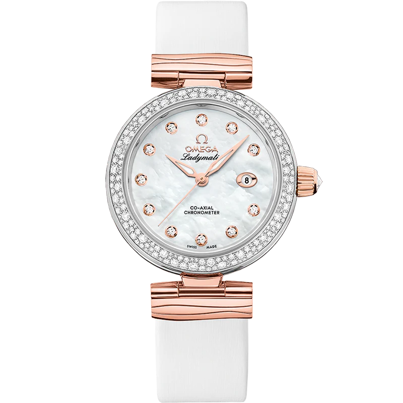 Omega De Ville Ladymatic 34mm White Dial with Diamonds Stainless Steel Sedna™ 18k Rose Gold Strap 425.27.34.20.55.004
