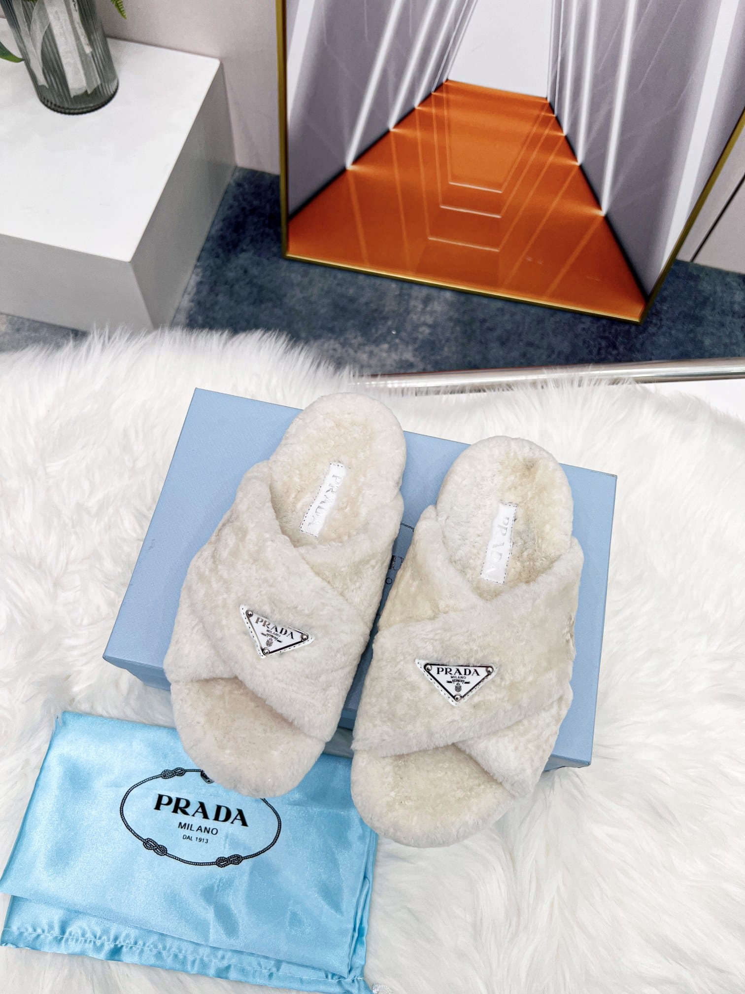 Prada Petal White Terrycloth Sippers
