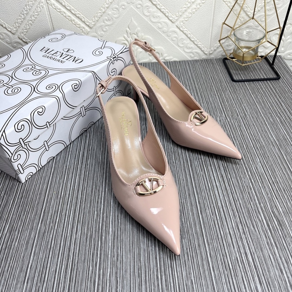 Valentino VLogo The Bold Edition Patent Leather Slingback Pumps, 60mm – Beige Rose