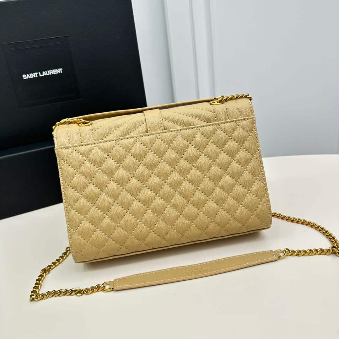 Saint Laurent Envelope Medium In Quilted Grain De Poudre Embossed Leather Bag Beige 24Cm 600185BOW912721