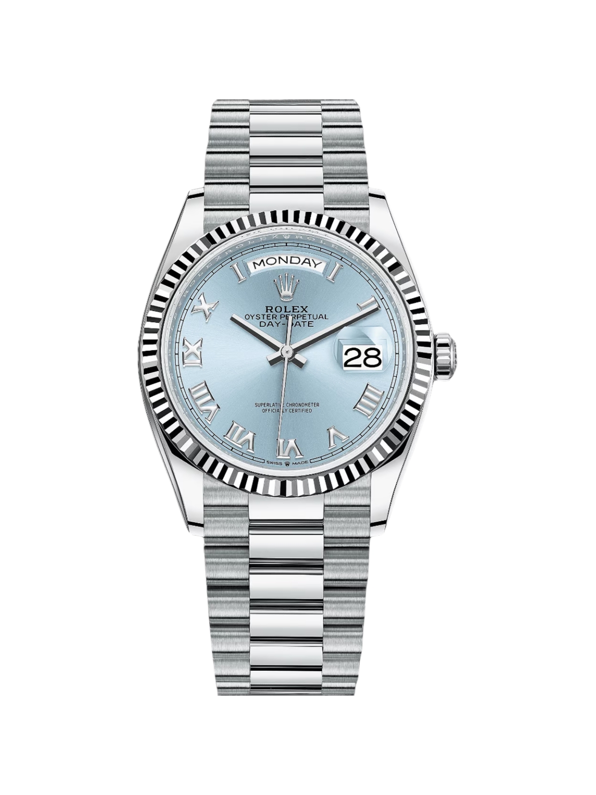 【Super Clone】RLX  Day-Date 36mm Oyster Perpetual 128236-0008 Ice Blue Roman Dial