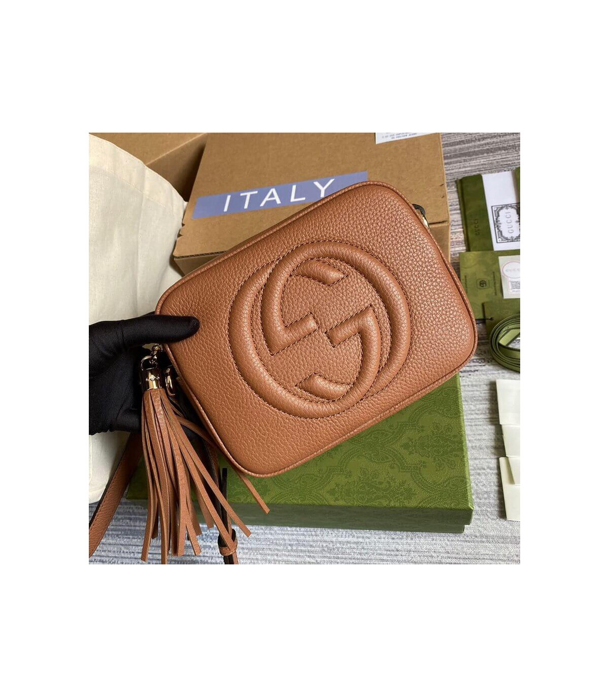 Gucci Soho Small Leather Disco Bag Brown