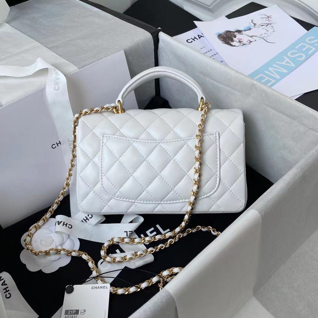 Chanel Mini Flap Bag With Top Handle White 20Cm As2431