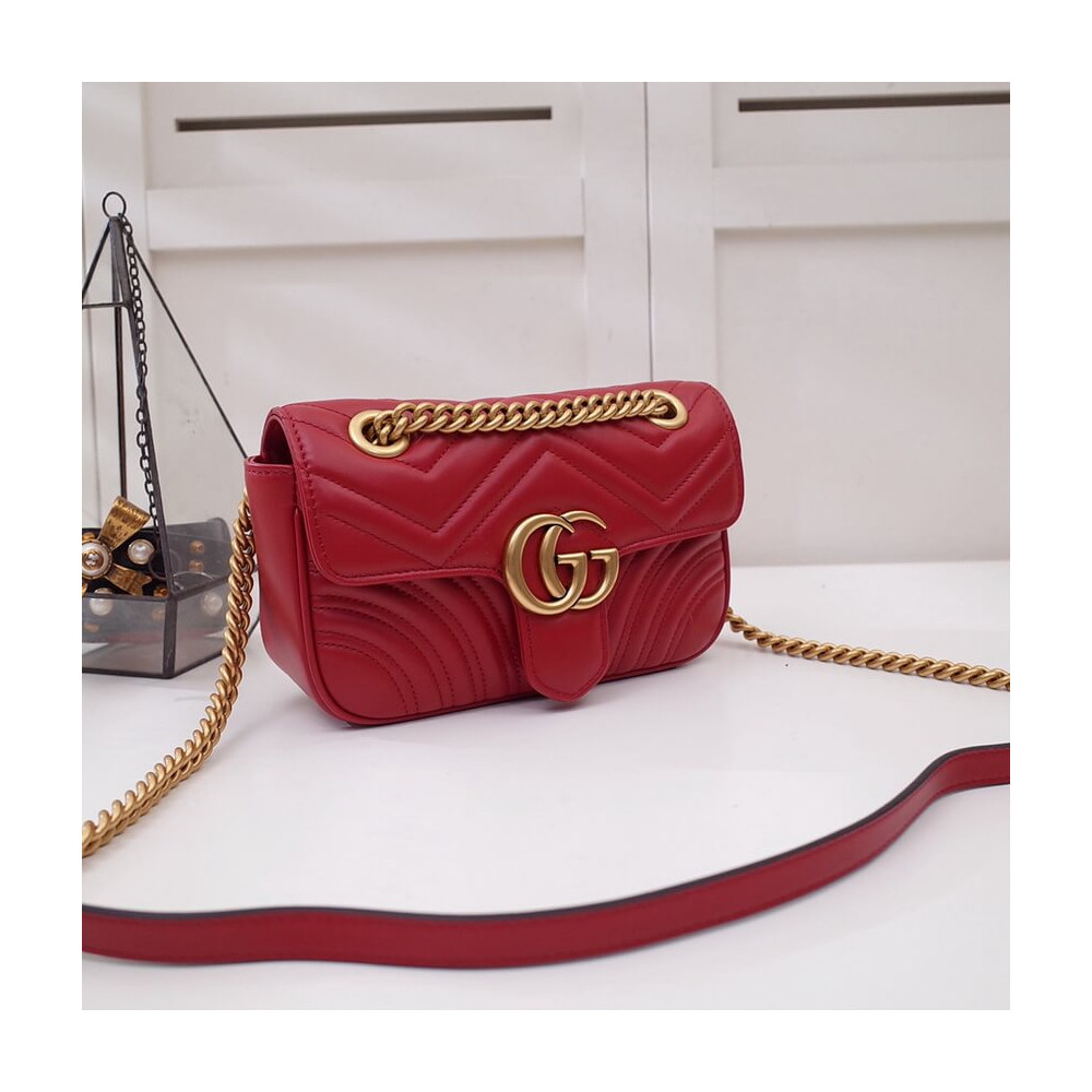 Gucci GG Marmont Matelasse Chevron Leather Mini Bag Red