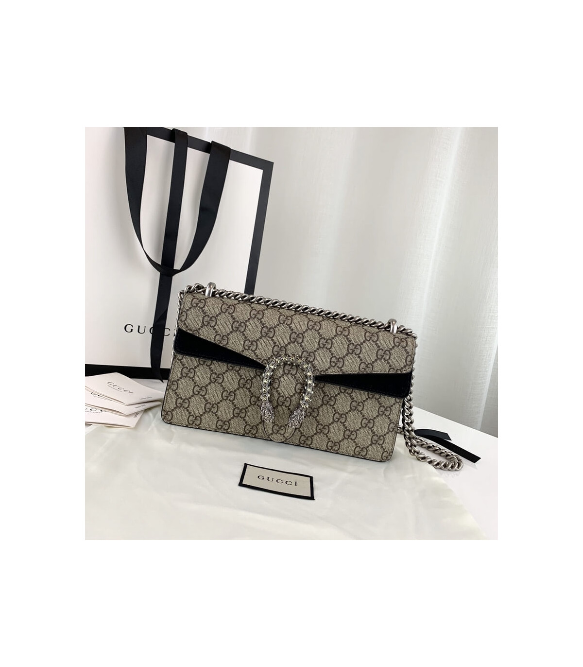 Gucci Dionysus Small Shoulder Bag in GG Supreme with Crystals Black 25cm
