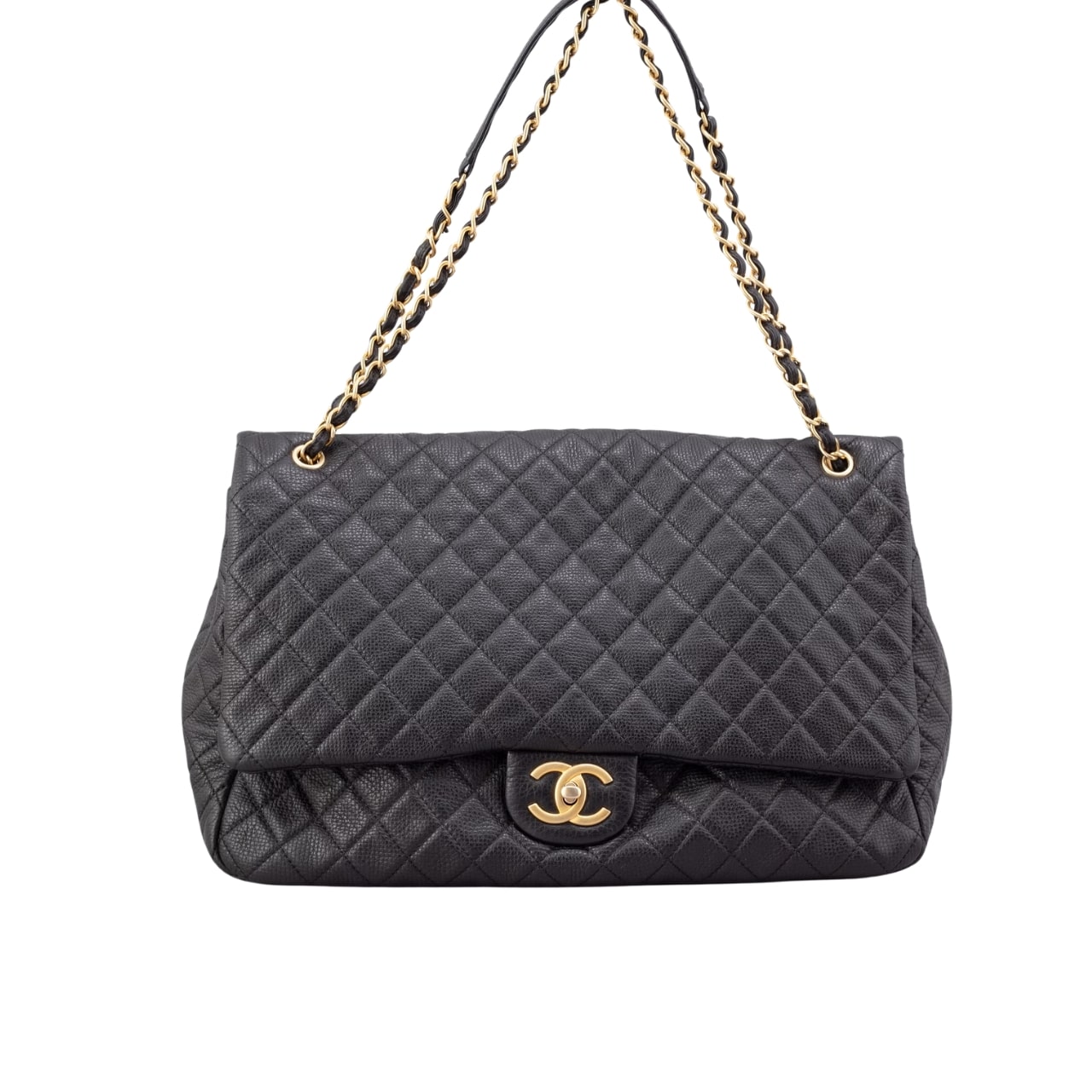 Chanel Xxl Airline Classic Travel Flap Bag Caviar Leather Black Gold Hardware 46Cm