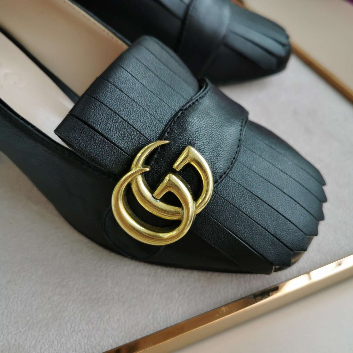 Gucci Mid Heel Pump Leather Black 408208 C9D00 1000