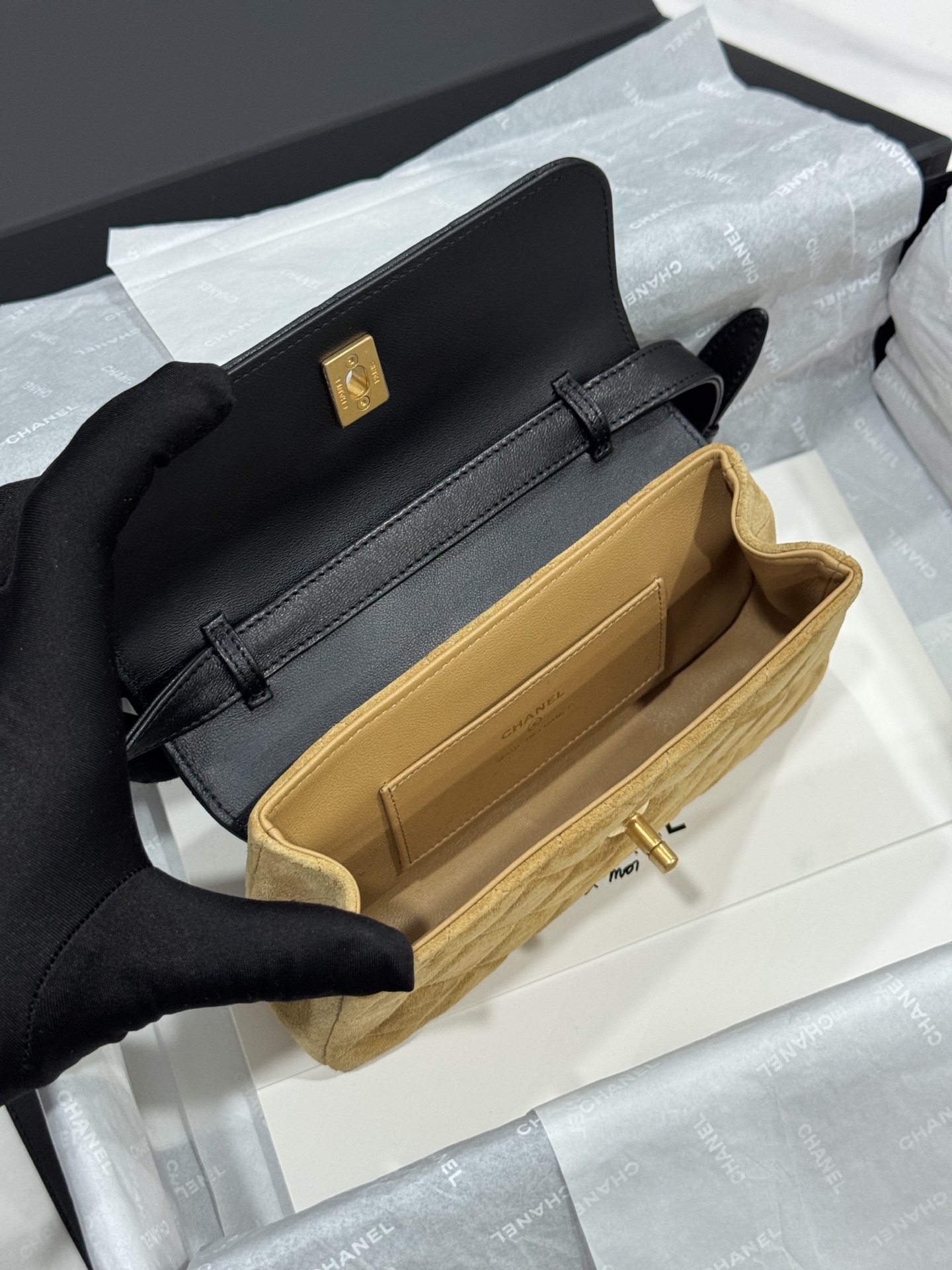 Chanel 25A Khaki Suede Mini Bag