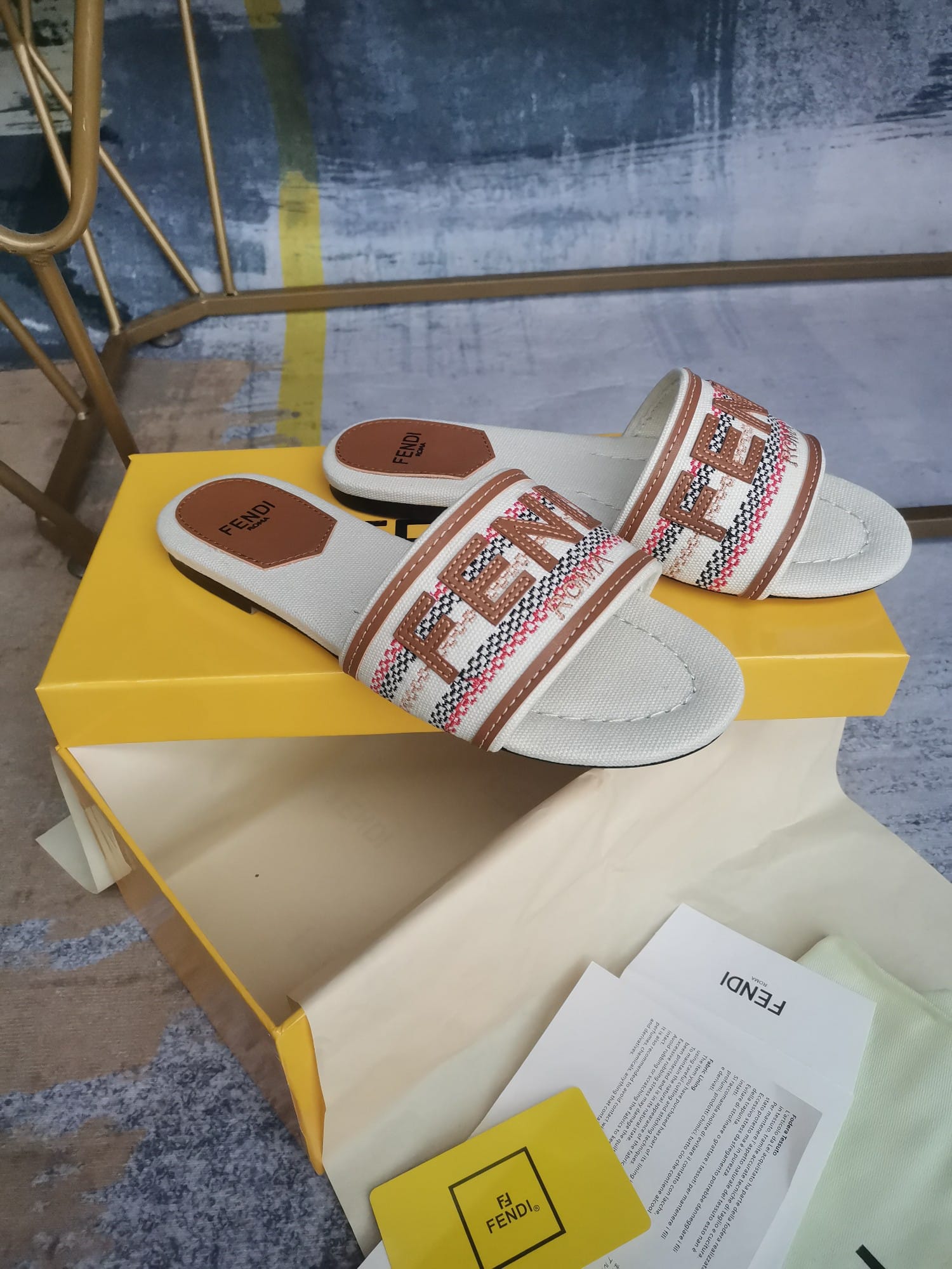 Fendi Signature Beige Canvas Slides 8R8092Ao0Xf1Lru