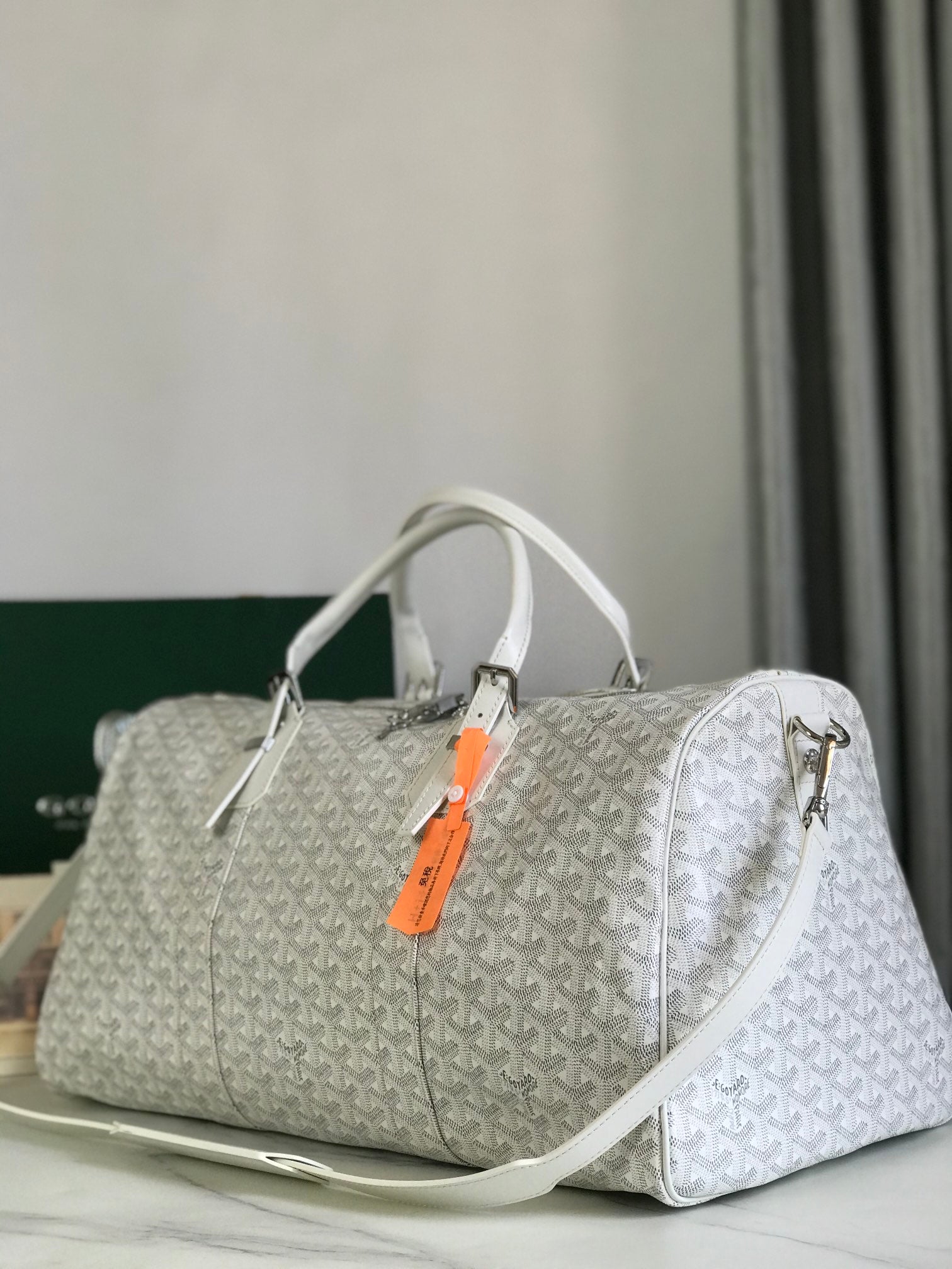 Goyard Boston 50 Bag Cm White Goyardine Canvas And Calfskin Trim