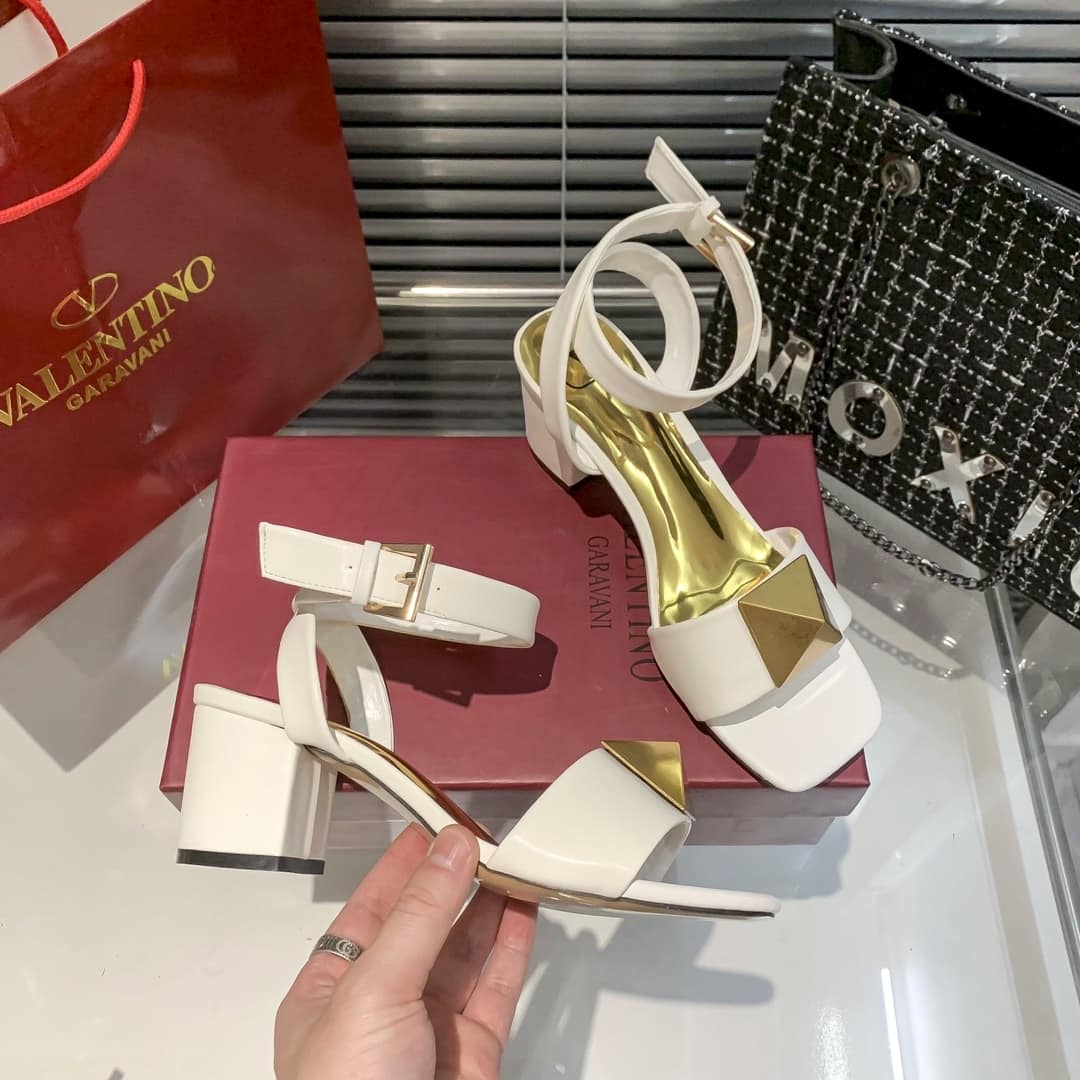 Valentino Garavani One Stud Leather Sandals White