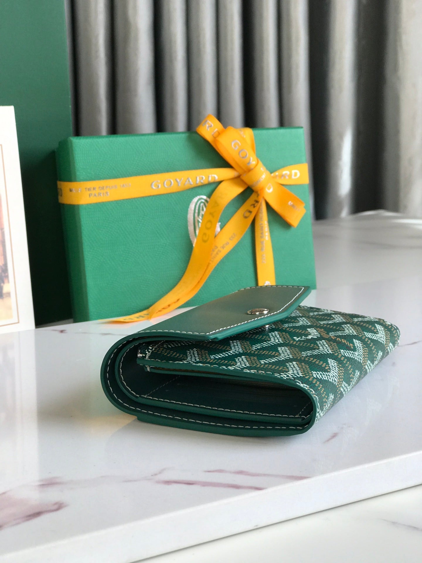Goyard Saint-Gabriel Wallet 12 Cm Green Calfskin And Goyardine Canvas