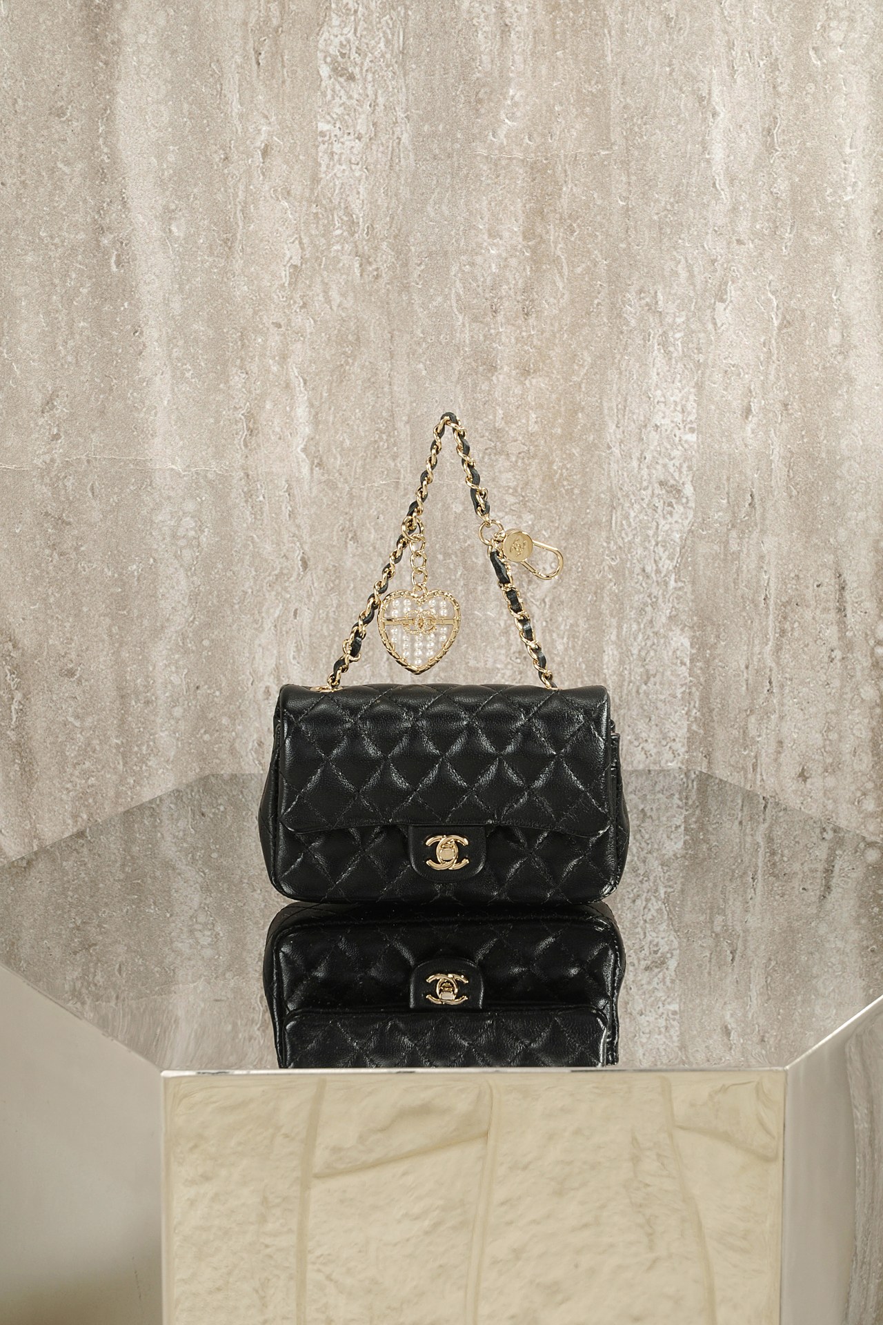Chanel Pearl Heart Charm Mini Flap Bag