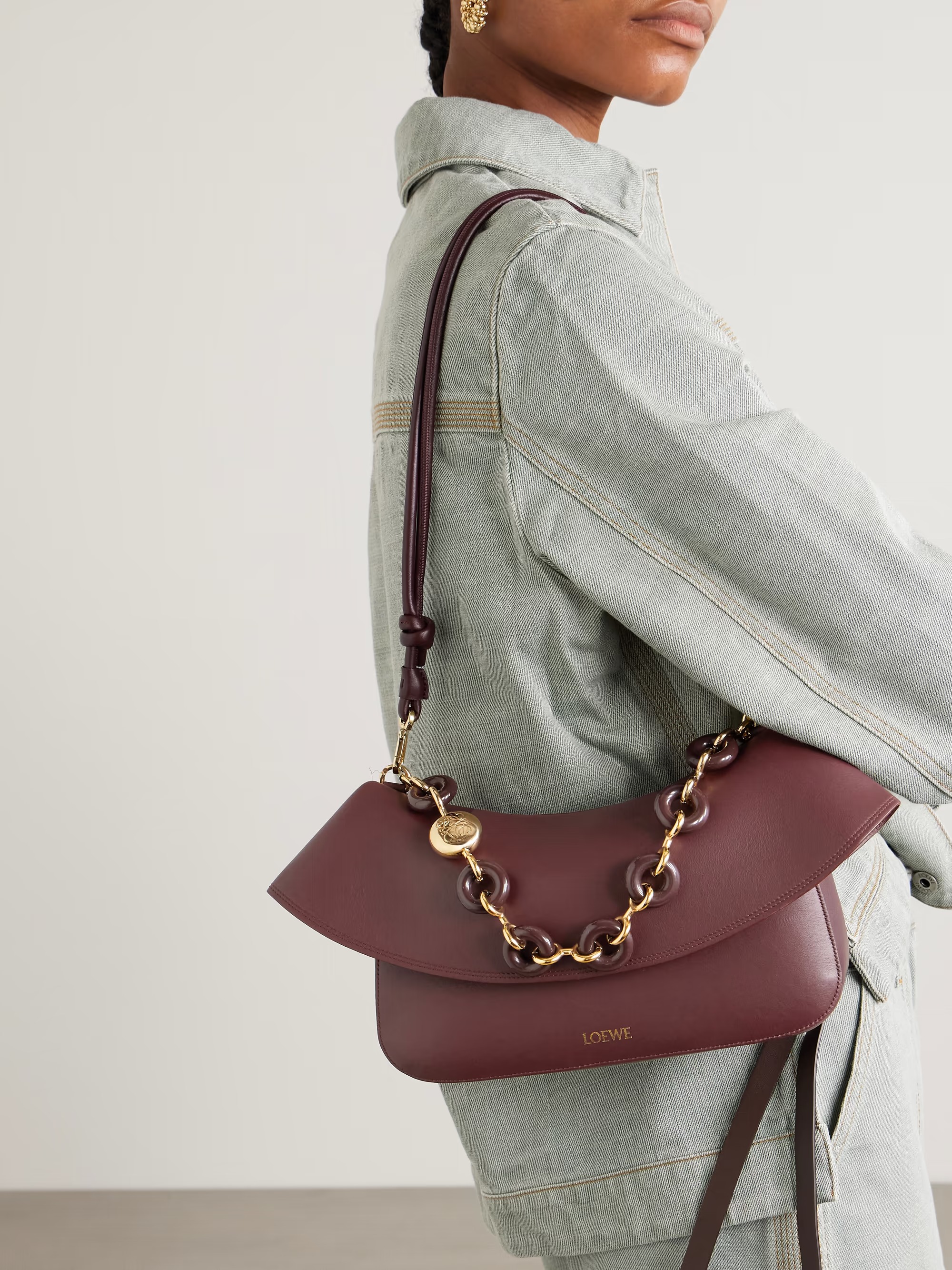 LOEWE Burgundy Medium Leather Ola Shoulder Bag