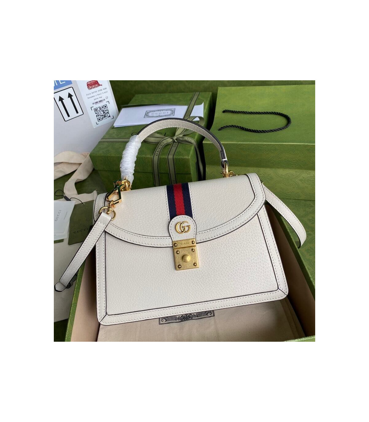 Gucci Ophidia Leather Small Top Handle Bag With Web