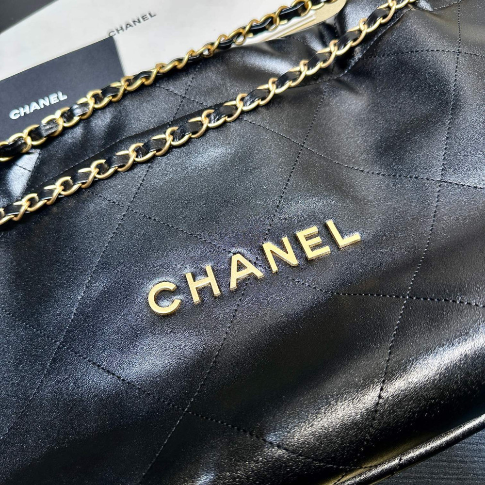 Chanel 22 Bag Handbag Black Shiny Calfskin 45cm