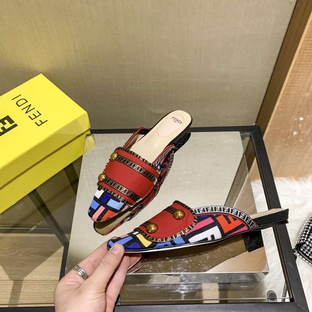 Fendi Flat Loafers Ff White Strap Red