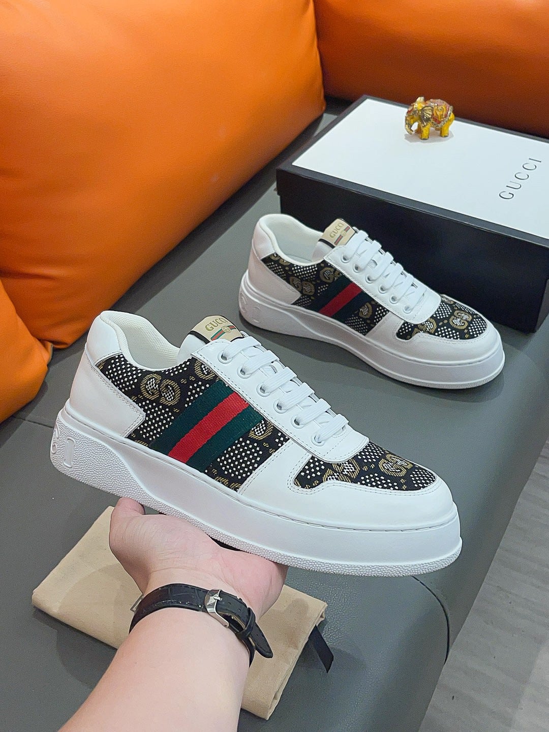 Gucci Screener Gg High Top Sneaker In White And Black