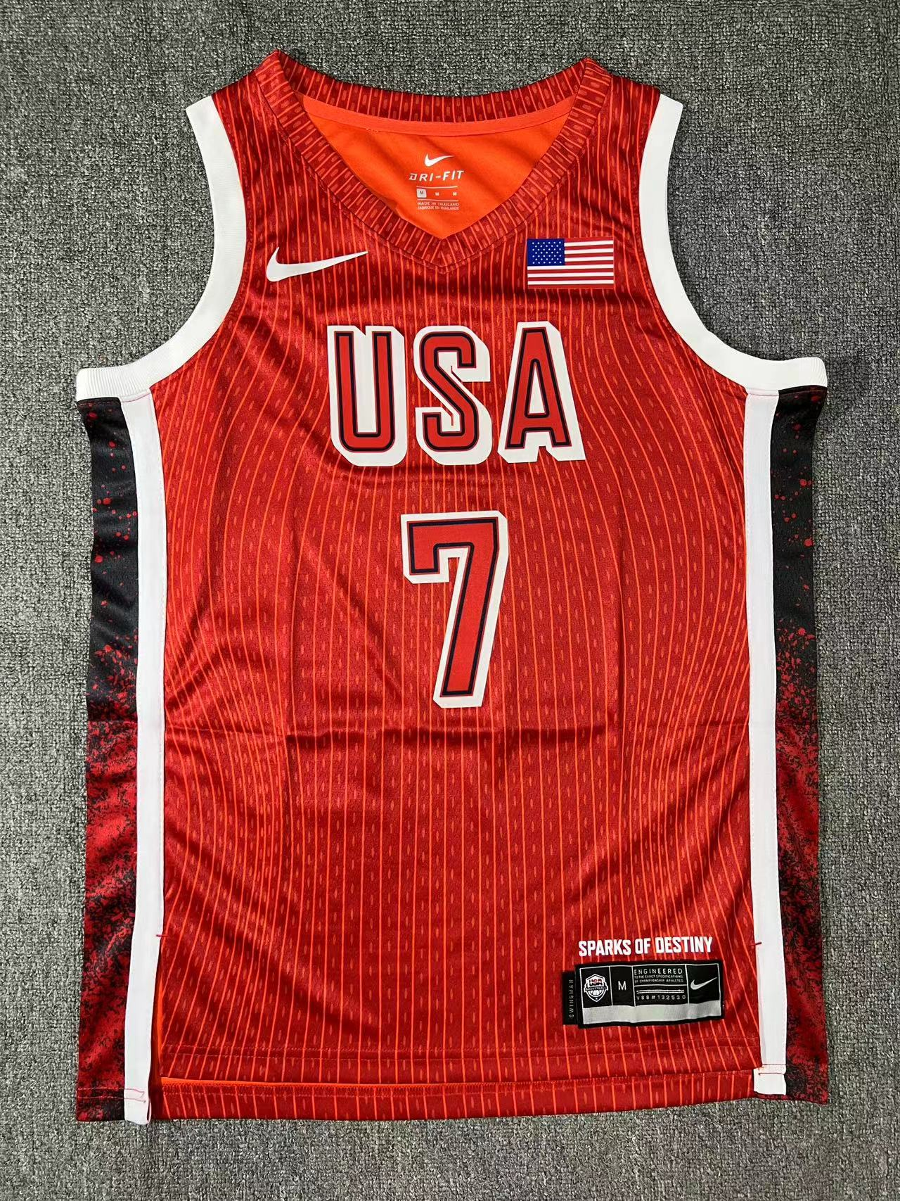 Kevin Durant Team USA 2024 Red Olympics Jersey #7