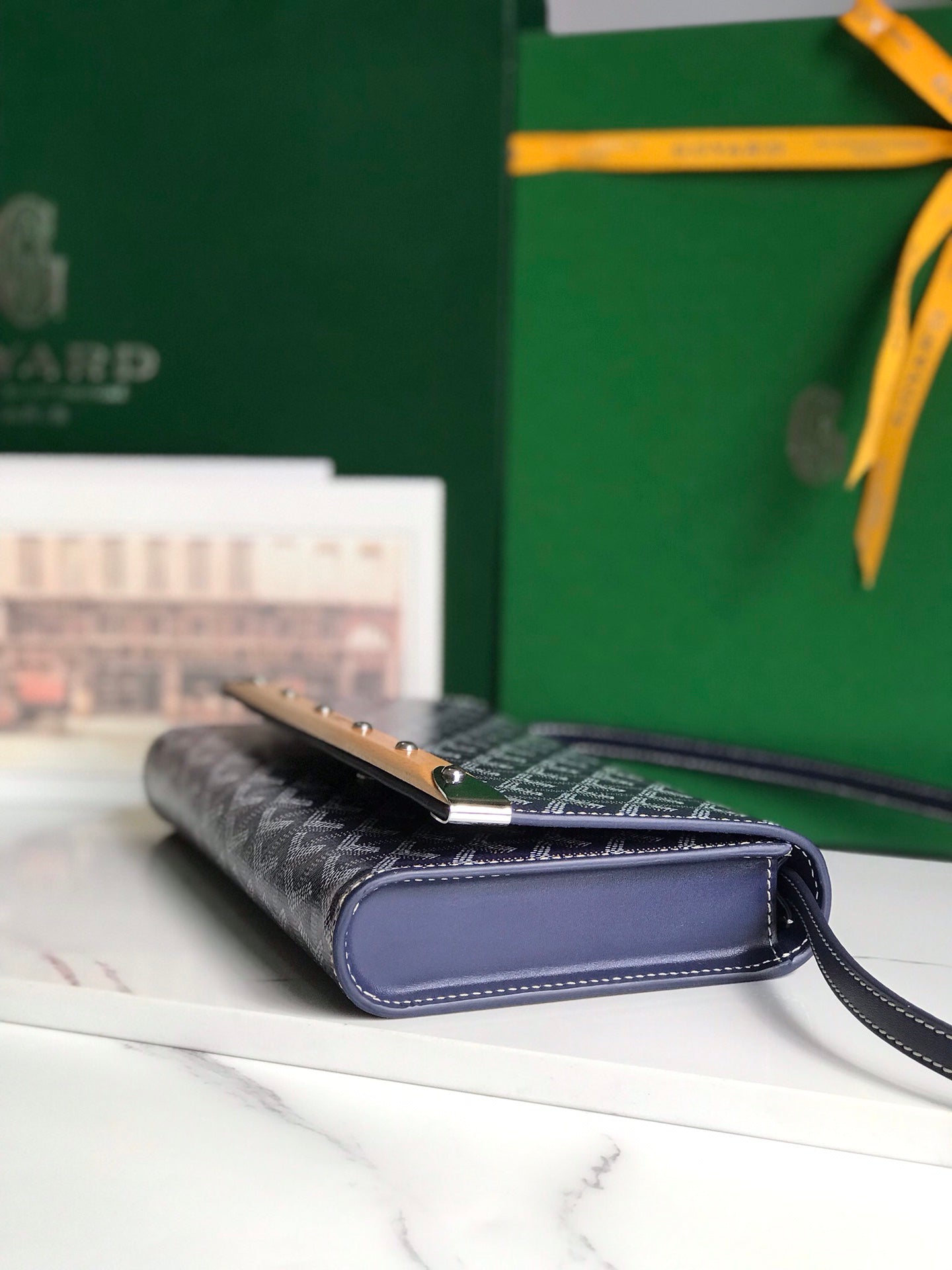Goyard Monte-Carlo Pm Clutch 25 Cm Navy Blue Goyardine Canvas