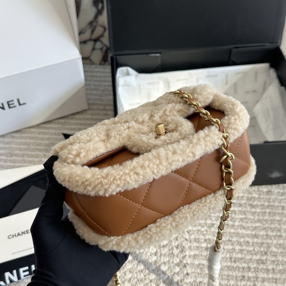 Chanel Mini Flap Bag Shearling Beige And Brown 18Cm As5148 B18194 Nzw48